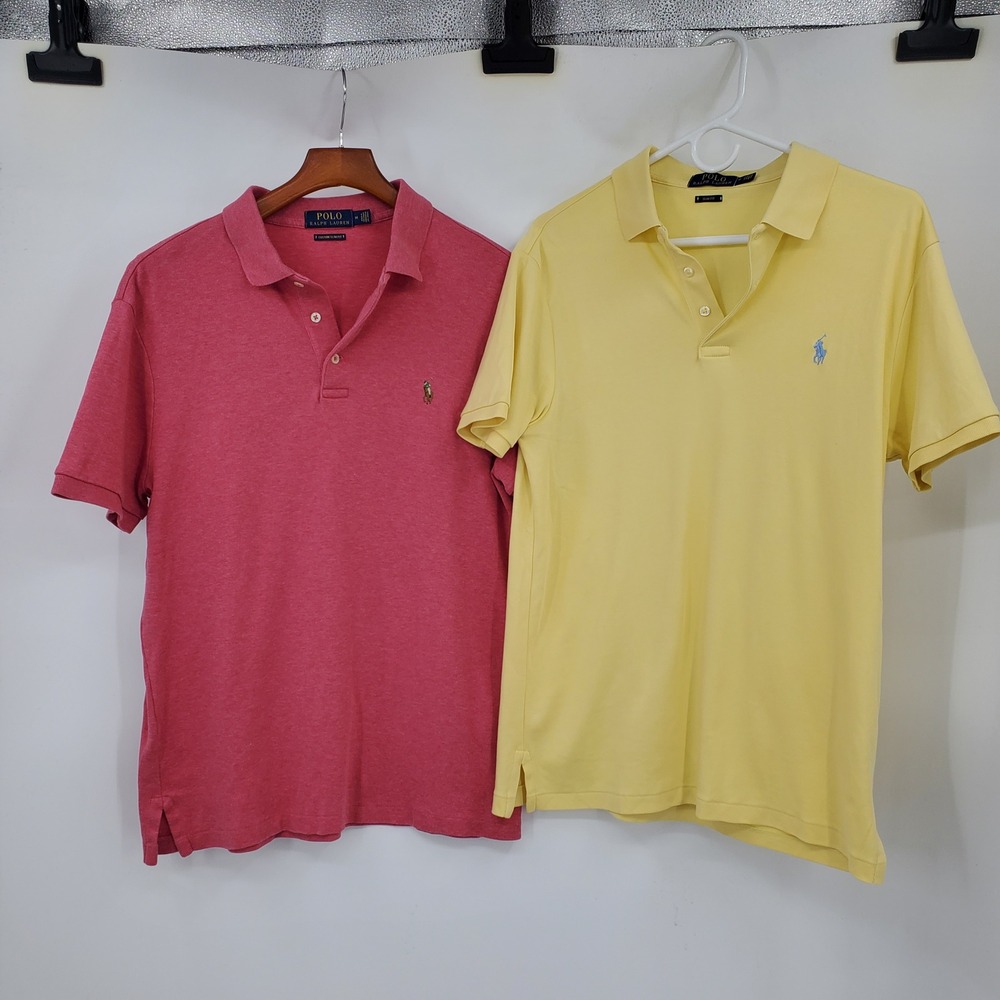 Polo Ralph Lauren Mens Slim Fit Polo Shirts Lot 2 Yellow Med Preppy Ivy Office